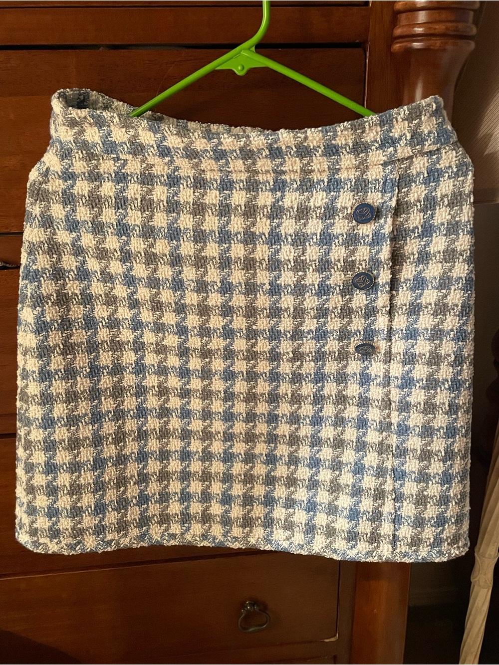 Sandro Classic Blue gray and Cream Houndstooth Tweed Mini Skirt